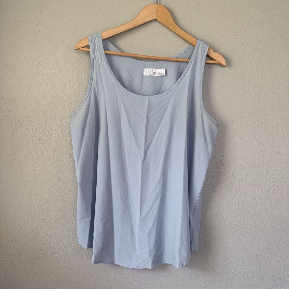 Time and Tru Womens Large 12-14 Shirt Blue Water Color Tank Top Lightweight